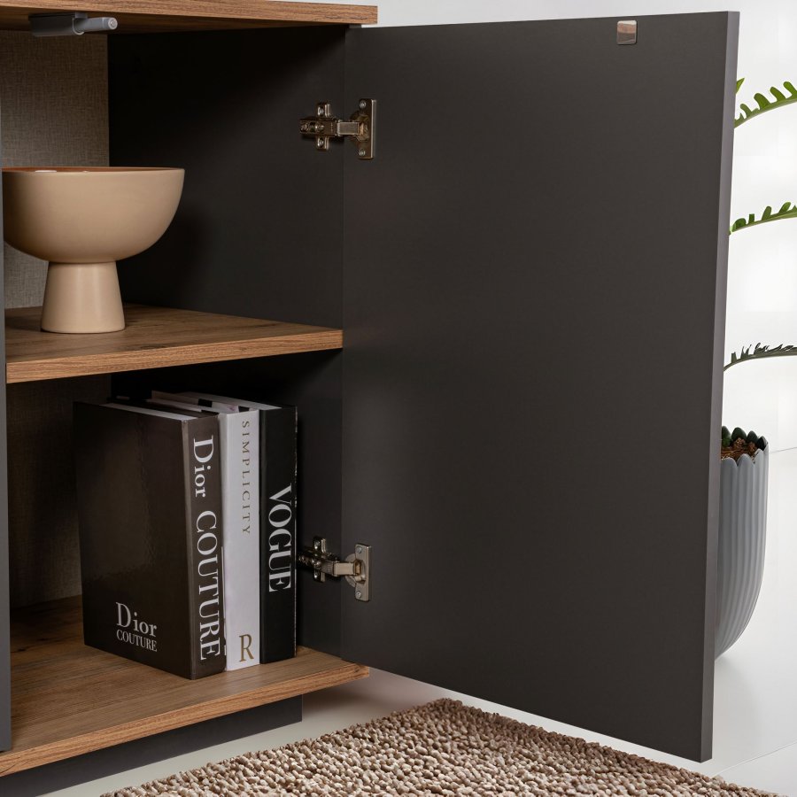 NORDVÄRK Arista konsolbord, m. 4 lger, 2 hylder - antracit og atlantisk fyrretr melamin (180x44,5)