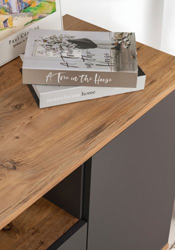 NORDVÄRK Arista konsolbord, m. 4 lger, 2 hylder - antracit og atlantisk fyrretr melamin (180x44,5)