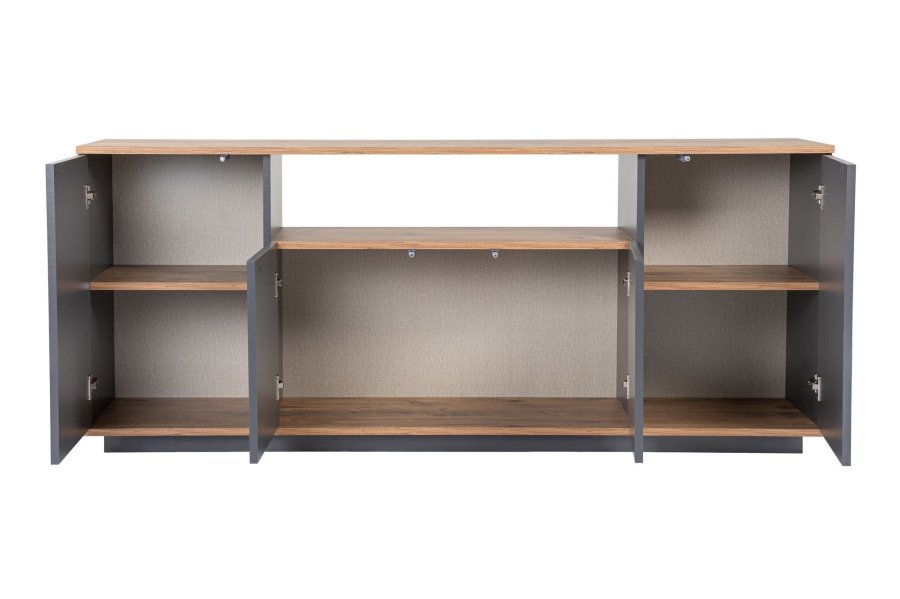 NORDVÄRK Arista konsolbord, m. 4 lger, 2 hylder - antracit og atlantisk fyrretr melamin (180x44,5)