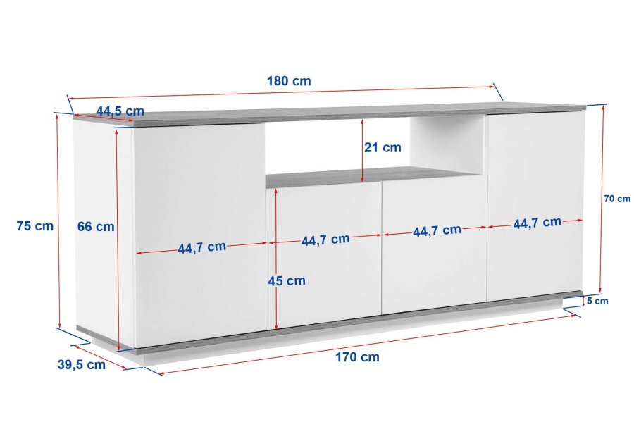 NORDVÄRK Arista konsolbord, m. 4 lger, 2 hylder - antracit og atlantisk fyrretr melamin (180x44,5)