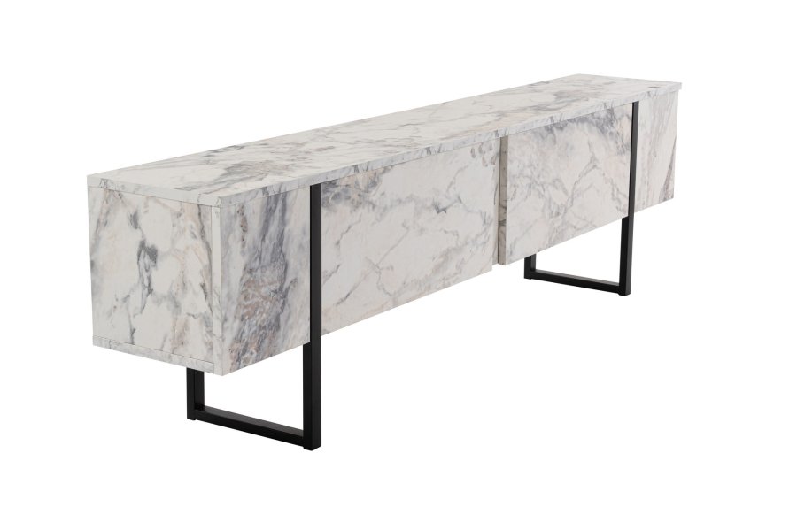 NORDVRK Serenity TV-bord, m. 2 drer - Fressia marmor melamin og svart (180x29,5)