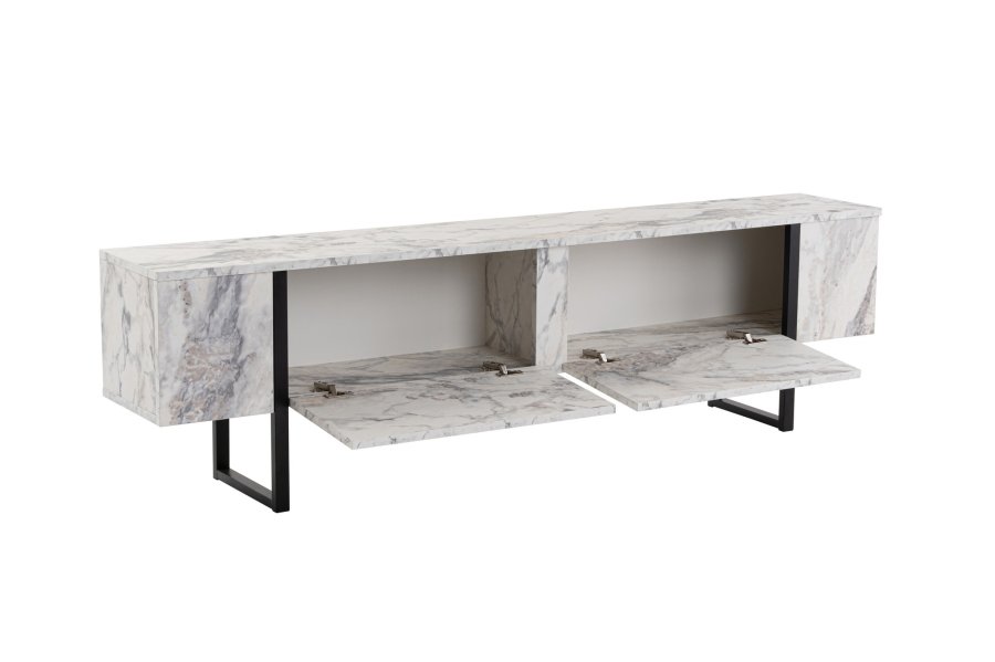 NORDVRK Serenity TV-bord, m. 2 drer - Fressia marmor melamin og svart (180x29,5)