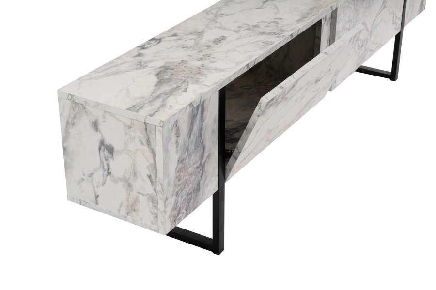 NORDVRK Serenity TV-bord, m. 2 drer - Fressia marmor melamin og svart (180x29,5)