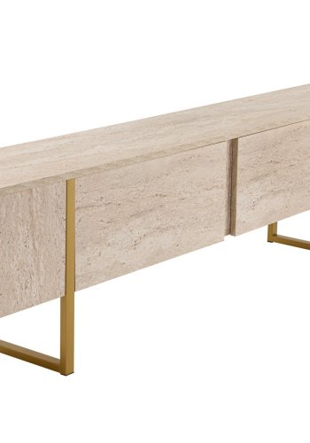 NORDVRK Serenity TV-bord, m. 2 drer - travertin melamin og gull (180x29,5)