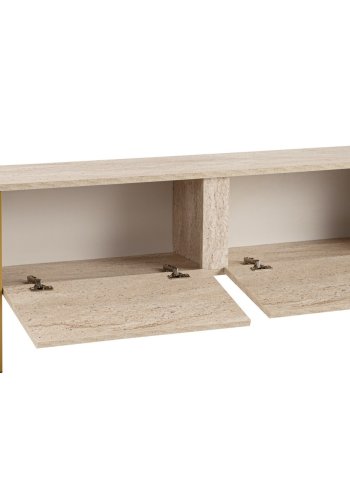 NORDVRK Serenity TV-bord, m. 2 drer - travertin melamin og gull (180x29,5)