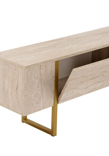 NORDVRK Serenity TV-bord, m. 2 drer - travertin melamin og gull (180x29,5)