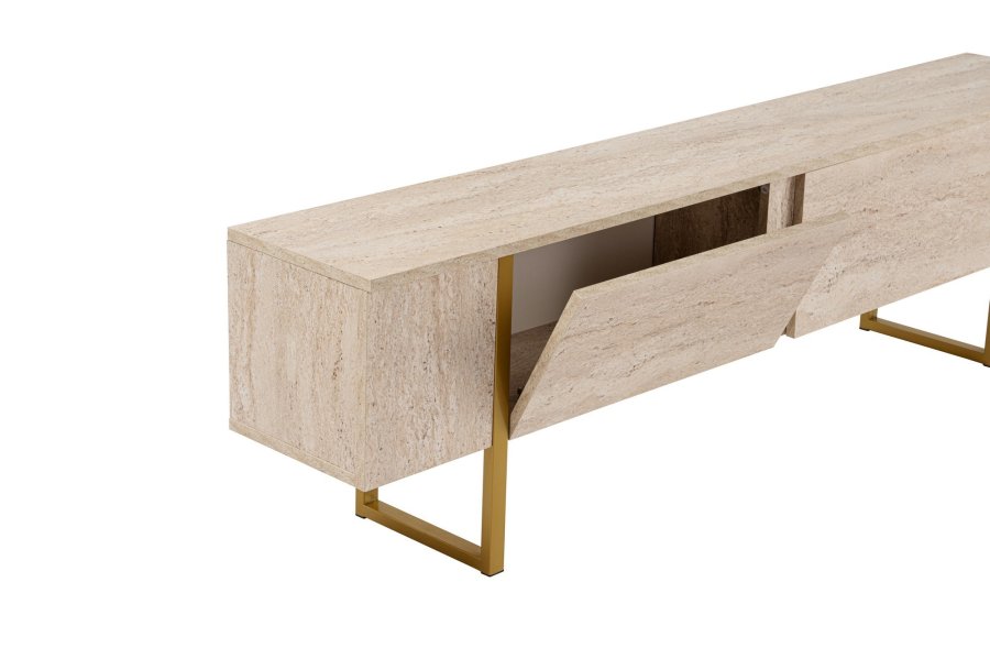 NORDVRK Serenity TV-bord, m. 2 drer - travertin melamin og gull (180x29,5)