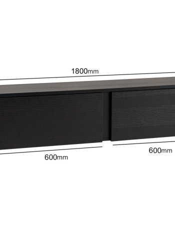 NORDVRK Serenity TV-bord, m. 2 drer - svart tremelamin og svart (180x29,5)
