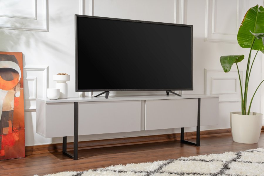NORDVRK Serenity TV-bord, m. 2 drer - gr melamin og svart (180x29,5)