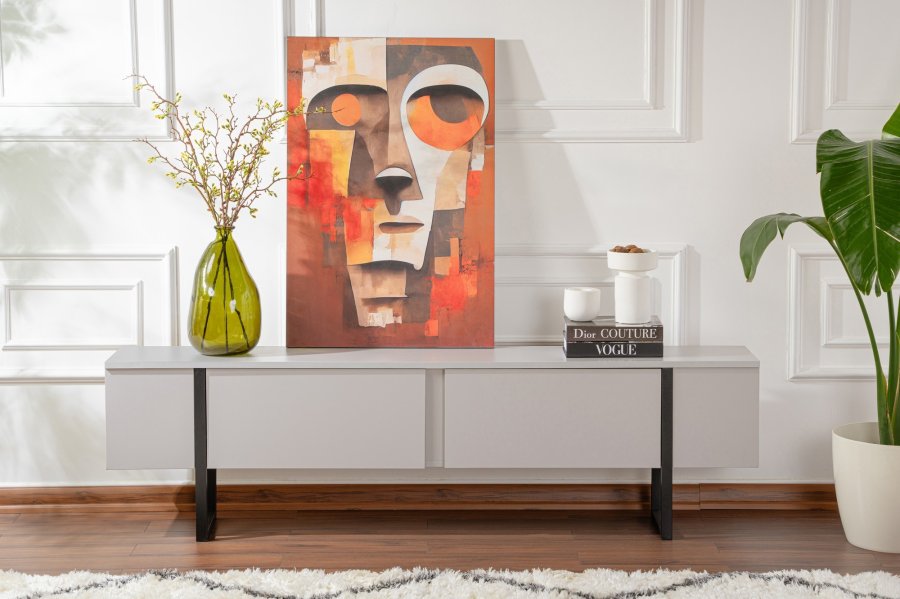 NORDVRK Serenity TV-bord, m. 2 drer - gr melamin og svart (180x29,5)