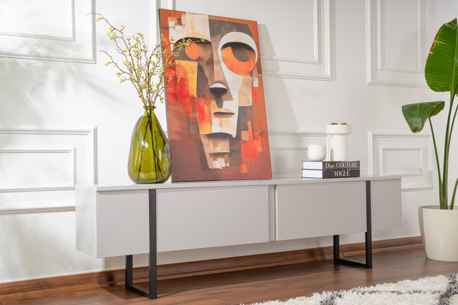 NORDVRK Serenity TV-bord, m. 2 drer - gr melamin og svart (180x29,5)