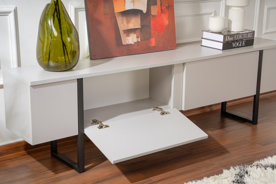 NORDVRK Serenity TV-bord, m. 2 drer - gr melamin og svart (180x29,5)