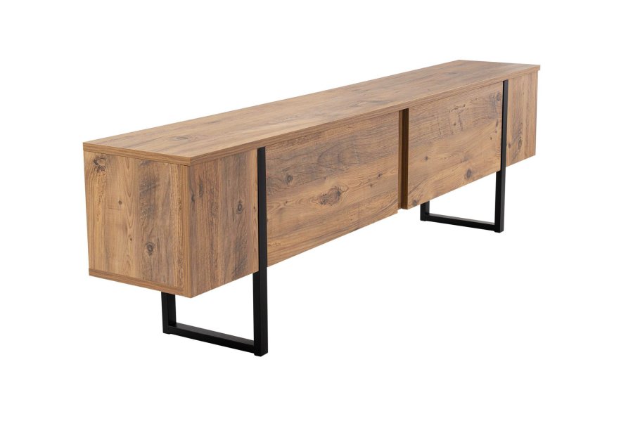 NORDVRK Serenity TV-bord, m. 2 drer - Atlantic Pine melamin og svart (180x29,5)