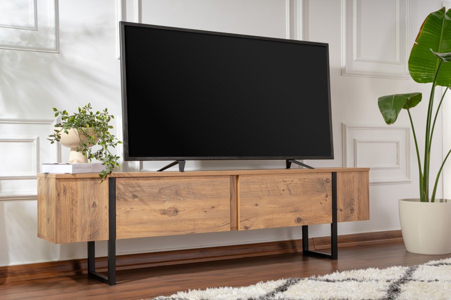 NORDVRK Serenity TV-bord, m. 2 drer - Atlantic Pine melamin og svart (180x29,5)