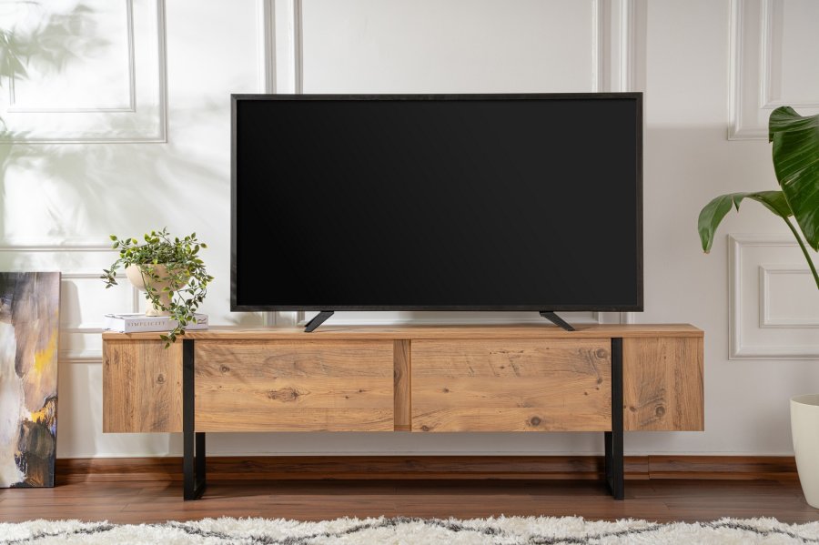 NORDVRK Serenity TV-bord, m. 2 drer - Atlantic Pine melamin og svart (180x29,5)