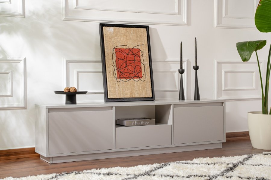 NORDVRK Vanguard TV-bord, med 3 drer og 1 rom - gr melamin (160x29,5)