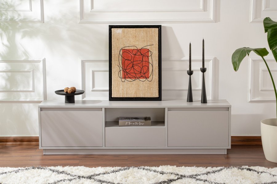 NORDVRK Vanguard TV-bord, med 3 drer og 1 rom - gr melamin (160x29,5)