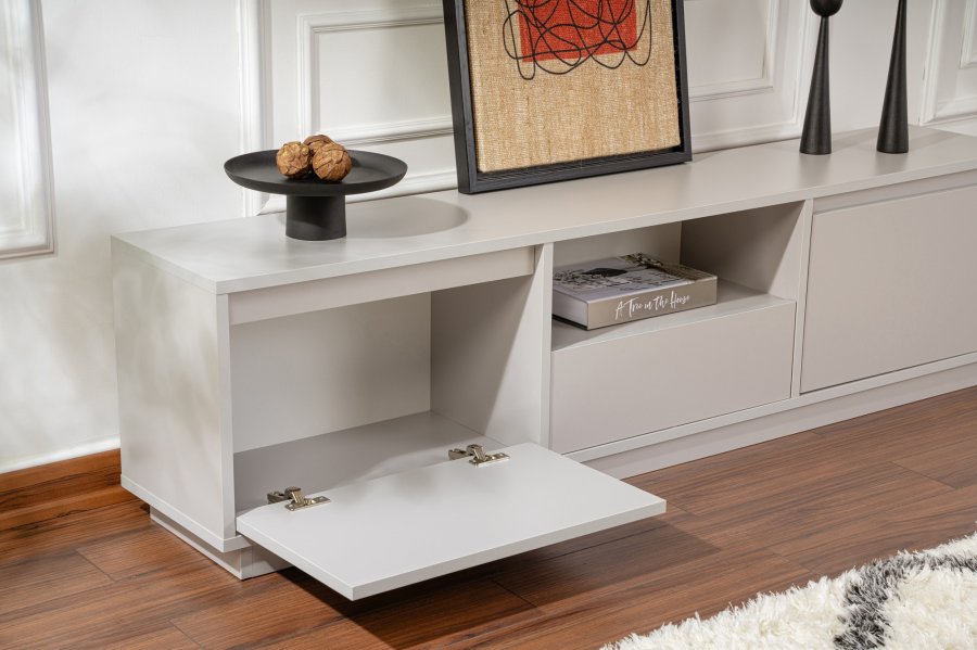 NORDVRK Vanguard TV-bord, med 3 drer og 1 rom - gr melamin (160x29,5)