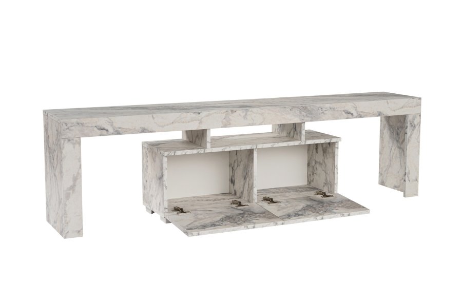 NORDVRK Enklave TV-bord, m. 2 drer og 3 pne rom - Fressia marmor melamin (180x31,3)