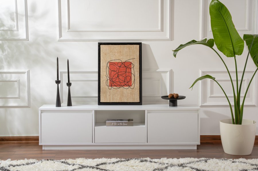 NORDVÄRK Vanguard TV-Tisch, m. 3 Türen und 1 Fach - weißes Melamin (160x29,5)