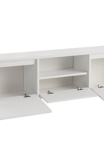 NORDVÄRK Vanguard TV-Tisch, m. 3 Türen und 1 Fach - weißes Melamin (160x29,5)