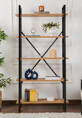 NORDVRK Elysian bokhylle, med 5 hyller - Atlantic Pine melamin og svart metall