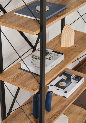 NORDVRK Elysian bokhylle, med 5 hyller - Atlantic Pine melamin og svart metall