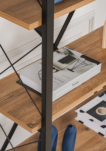 NORDVRK Elysian bokhylle, med 5 hyller - Atlantic Pine melamin og svart metall