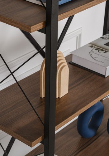 NORDVRK Elysian bokhylle, med 5 hyller - valnttfarget melamin og svart metall