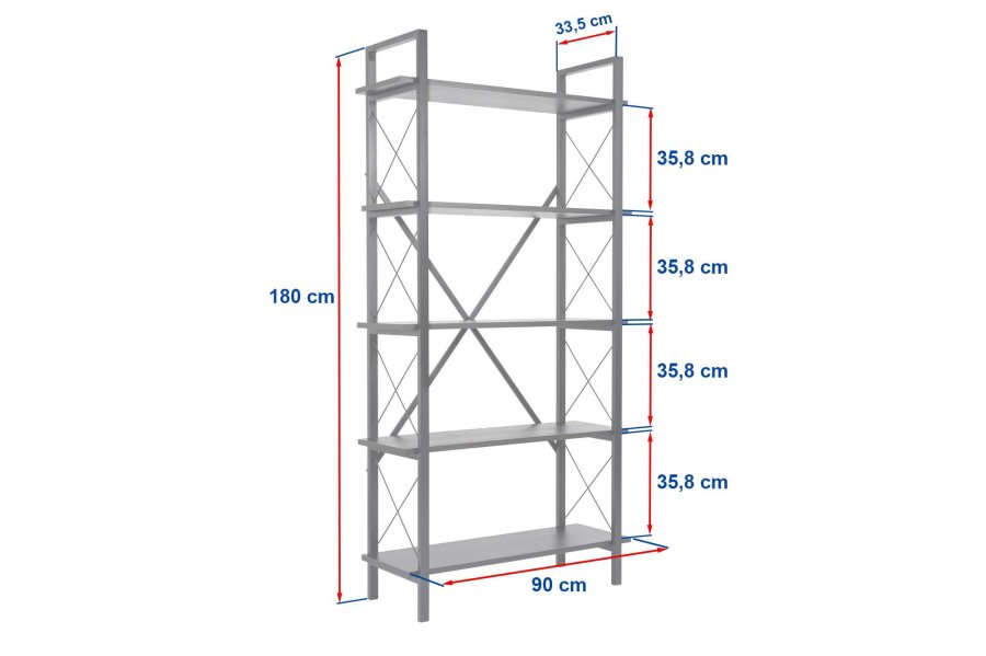 NORDVRK Elysian bokhylle, med 5 hyller - valnttfarget melamin og svart metall