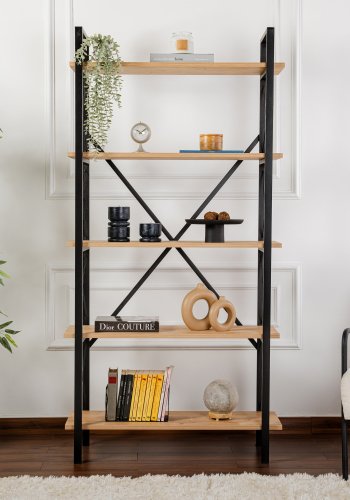 NORDVRK Elysian bokhylle, med 5 hyller - eikefarget melamin og svart metall