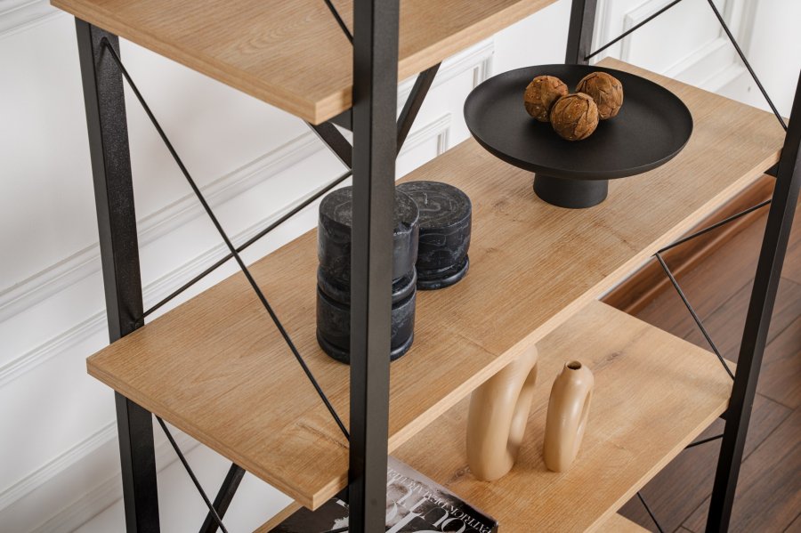 NORDVRK Elysian bokhylle, med 5 hyller - eikefarget melamin og svart metall