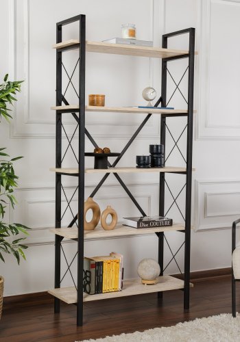 NORDVRK Elysian bokhylle, med 5 hyller - travertin melamin og svart metall