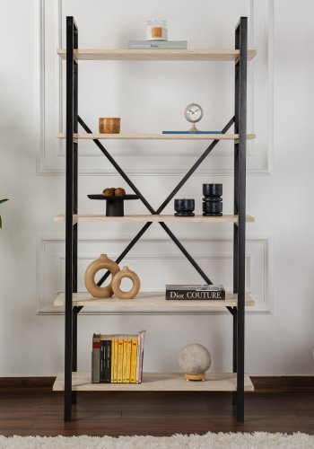 NORDVRK Elysian bokhylle, med 5 hyller - travertin melamin og svart metall