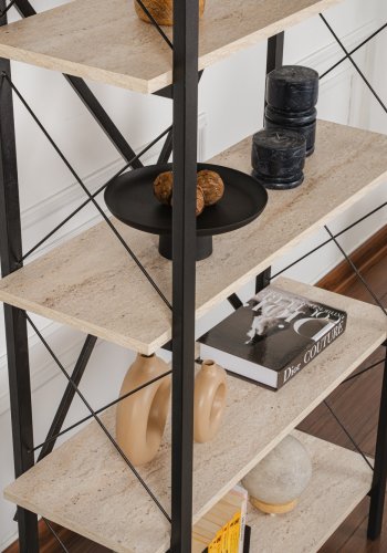 NORDVRK Elysian bokhylle, med 5 hyller - travertin melamin og svart metall