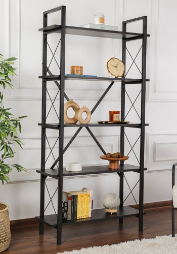 NORDVRK Elysian bokhylle, med 5 hyller - svart tre melamin og svart metall