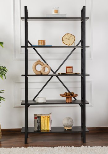 NORDVRK Elysian bokhylle, med 5 hyller - svart tre melamin og svart metall