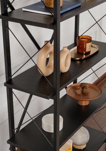 NORDVRK Elysian bokhylle, med 5 hyller - svart tre melamin og svart metall