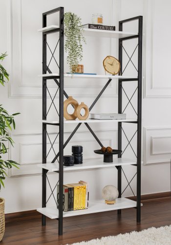 NORDVRK Elysian bokhylle, med 5 hyller - hvit melamin og svart metall