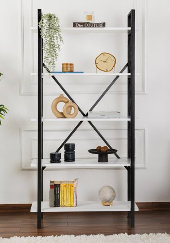 NORDVRK Elysian bokhylle, med 5 hyller - hvit melamin og svart metall