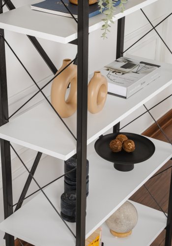 NORDVRK Elysian bokhylle, med 5 hyller - hvit melamin og svart metall