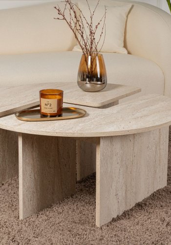 NORDVRK Moira salongbord, rundt - travertin melamin (90)