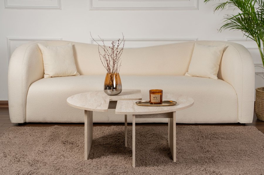 NORDVRK Moira salongbord, rundt - travertin melamin (90)