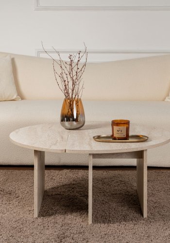 NORDVRK Moira salongbord, rundt - travertin melamin (90)