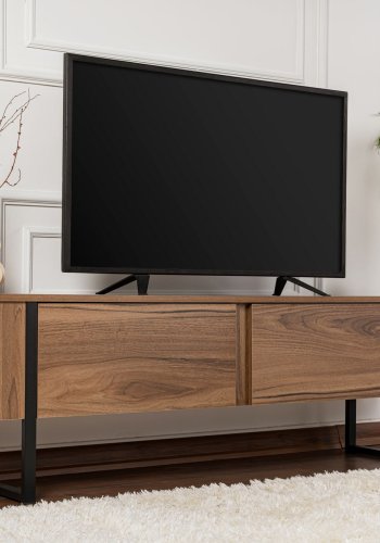 NORDVRK Serenity TV-benk, med 2 drer - valnttfarget melamin og svart (180x29,5)