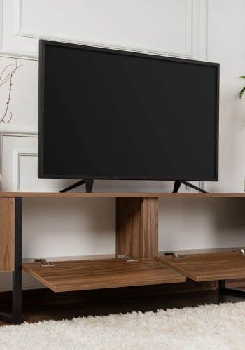 NORDVRK Serenity TV-benk, med 2 drer - valnttfarget melamin og svart (180x29,5)