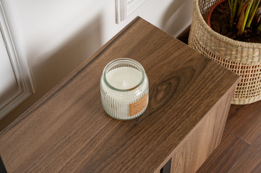 NORDVRK Serenity TV-benk, med 2 drer - valnttfarget melamin og svart (180x29,5)