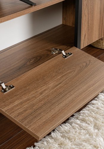 NORDVRK Serenity TV-benk, med 2 drer - valnttfarget melamin og svart (180x29,5)