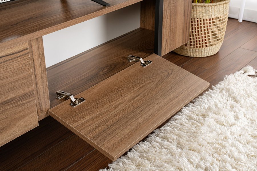 NORDVRK Serenity TV-benk, med 2 drer - valnttfarget melamin og svart (180x29,5)