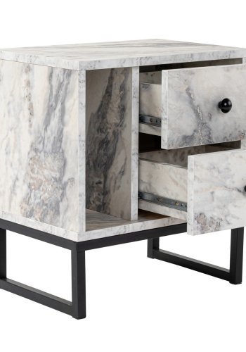 NORDVRK Glimmer nattbord, m. 1 rom og 2 skuffer - Fressia marmor melamin og svart metall (45,2x29,5)